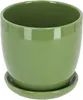 A green ceramic plant pot with a matching saucer, isolated on a white background. Náhled obrázku produktu
