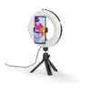 A ring light with a smartphone holder and a smartphone mounted on a tripod. Produktbild-Vorschau