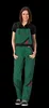 A woman wearing green overalls and a black shirt, standing against a black background. Produktbild-Vorschau