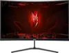 A curved computer monitor displaying a red and black abstract graphic with a prominent red logo in the center. Produktbild-Vorschau