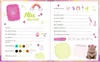 A colorful, open diary or scrapbook page with various illustrations and text fields for personal information. Voir les images du produit