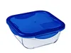 A square glass food storage container with a blue lid, shown against a white background. Anteprima dell’immagine prodotto