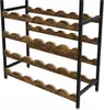 A multi-tiered wine rack with a rustic wood finish and black metal frame, shown against a white background. Podgląd zdjęcia produktu
