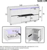 Collage of technical drawings and close-ups of a white and black sideboard with LED lighting. Voir les images du produit
