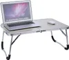 A silver folding laptop table with a laptop and mouse on it, set against a white background. Anteprima dell’immagine prodotto