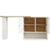 A white and wood-colored multifunctional bar table with a sideboard and glass doors, shown against a white background. Produktbild-Vorschau