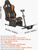 A racing wheel stand with a gaming chair and dimensions labeled. Podgląd zdjęcia produktu