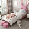 Letto imbottito 90x200, con due sgabelli, LED, orecchie da Anteprima dell’immagine prodotto 3