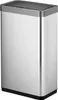 A studio shot of a silver rectangular trash can with a black lid and base. Produktbild-Vorschau