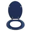 A dark blue toilet seat and lid are shown open against a white background. Voir les images du produit
