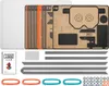 A flat lay of the Nintendo Labo: Toy-Con 02 Robo-Set components, including cardboard sheets, instruction booklet, and various accessories. Produktbild-Vorschau