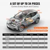 A diagram of a car with various parts labeled, accompanied by a table detailing the number of pieces for different vehicle types. Produktbild-Vorschau