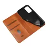 An open brown leather wallet-style phone case with a black phone insert. Produktbild-Vorschau