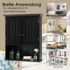 A collage showing a black bathroom cabinet and examples of its use in different rooms like a bathroom, entrance, kitchen, and laundry room. Podgląd zdjęcia produktu