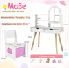A diagram showing the dimensions and specifications of a children's vanity set. Produktbild-Vorschau