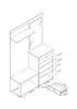 An isometric line drawing of a hallway unit with a mirror and drawers, showing dimensions. Náhled obrázku produktu