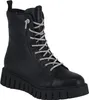 A black combat boot with silver, rhinestone-encrusted laces and a thick, lugged sole, presented against a plain white background. Anteprima dell’immagine prodotto