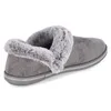 A single gray slipper with faux fur trim is shown from a side-rear angle against a white background. Produktbild-Vorschau