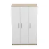 A three-door wardrobe with a wood-effect top and white doors, set against a white background. Produktbild-Vorschau