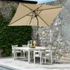 An outdoor patio setting with a rectangular umbrella over a white table and chairs. Produktbild-Vorschau