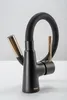A black and gold kitchen faucet with a flexible hose. Produktbild-Vorschau