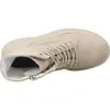 A top-down view of a beige suede boot with laces and a zipper. Produktbild-Vorschau
