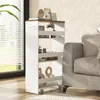 A narrow, multi-shelf rolling cart is placed next to a sofa in a living room setting. Podgląd zdjęcia produktu