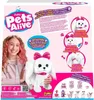 A young girl holding a white puppy toy with a pink bow, surrounded by product packaging and marketing text. Náhled obrázku produktu