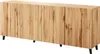 A long, wooden sideboard with a ribbed texture and black legs, shown against a white background. Náhled obrázku produktu