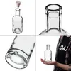 A collage of four images showing a clear glass bottle with a cork, close-ups of the bottle's neck and base, and a person holding the bottle. Voir les images du produit