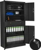 An open black metal filing cabinet filled with binders and a small safe. Produktbild-Vorschau