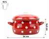 A red enamel pot with white polka dots, shown with measurement indicators. Anteprima dell’immagine prodotto