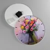 Wanduhr - Rund - Glasuhr - Blumen Vase Grafiken - 30x30cm - Produktbild-Vorschau 2