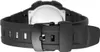 A close-up view of a black watch strap and buckle. Produktbild-Vorschau