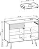 A technical drawing of a sideboard with dimensions indicated. Voir les images du produit