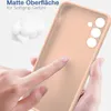A hand is touching a pink phone case, highlighting its matte surface and soft grip. Produktbild-Vorschau