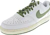 A single white Nike Court Vision Low sneaker with green laces and a green Nike swoosh logo is shown against a white background. Produktbild-Vorschau