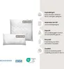 Two white pillows of different sizes are shown, with accompanying text and icons detailing product features. Produktbild-Vorschau