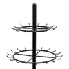 A black, two-tiered rotating display stand with multiple hooks on each tier, designed for hanging items like ties or belts. Podgląd zdjęcia produktu