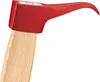 Close-up of the head of a handsaw with a red metal head and a wooden handle. Produktbild-Vorschau