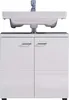A white bathroom vanity with a sink and faucet. Produktbild-Vorschau
