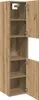 A tall, narrow wooden cabinet with its doors open, revealing multiple shelves. Anteprima dell’immagine prodotto