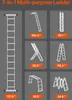 A collage of different configurations of a multi-purpose ladder, with dimensions indicated for each configuration. Voir les images du produit