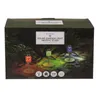 A product box for solar garden lights, showing a nighttime garden scene with three illuminated lights. Produktbild-Vorschau