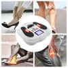 A collage of images showing people experiencing leg and foot pain, with a central image of an electronic foot massager. Podgląd zdjęcia produktu