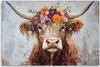 Leinwandbild Vintage Schottische Kuh Blumen 120x80 Feeby Produktbild-Vorschau 3