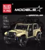 A promotional image for a Mould King remote control off-road Wrangler toy car. Voir les images du produit