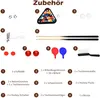 A collage of various accessories for a multi-game table, with numbered labels and descriptions. Produktbild-Vorschau