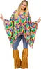 A woman is posing in a tie-dye poncho and fringe leg warmers. Produktbild-Vorschau