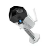 A white security camera with a black top, mounted on a white bracket, against a white background. Produktbild-Vorschau